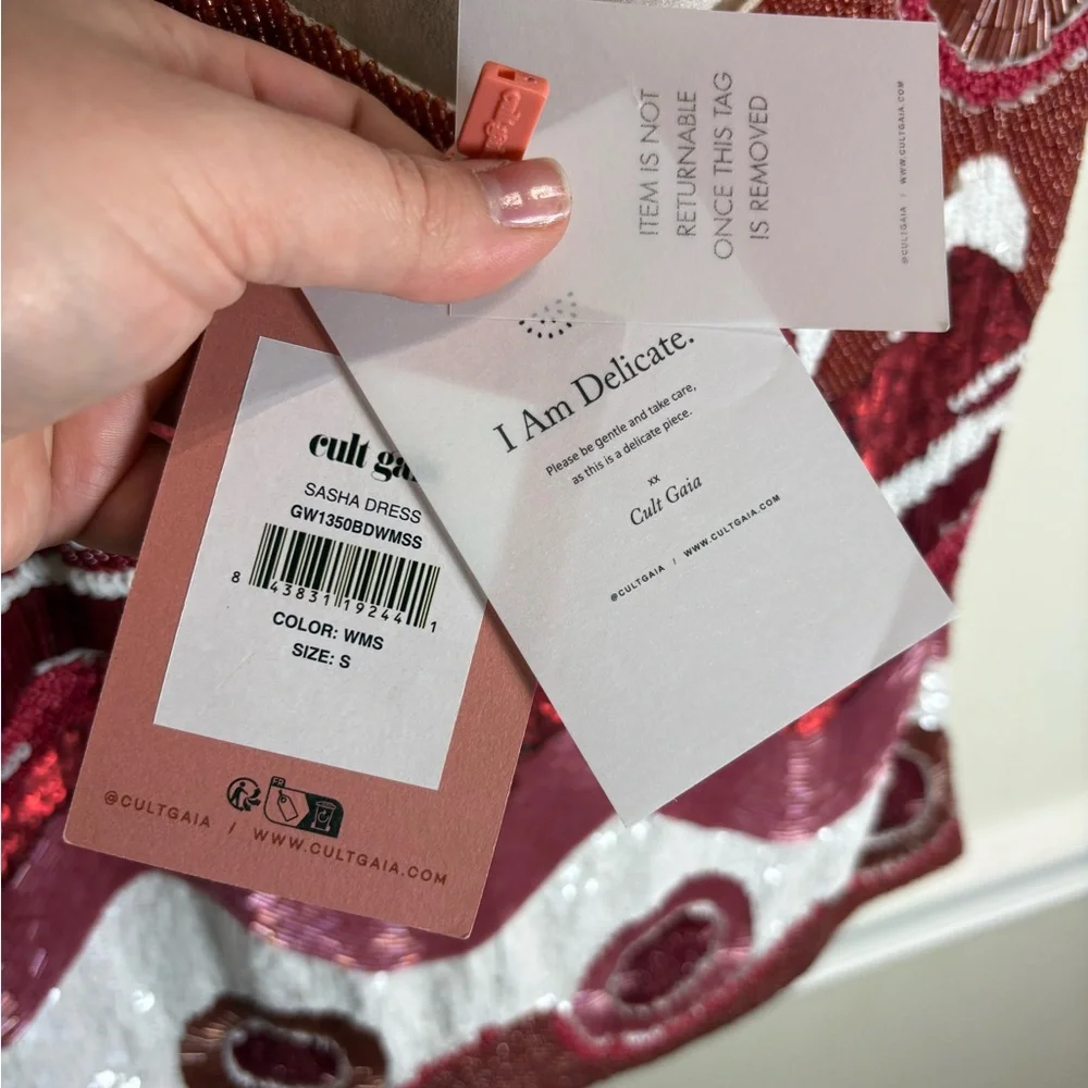 CULT GAIA Sasha Beaded Multi Wave Print Mini Dress Pink Red NWT Small - Picture 11 of 14